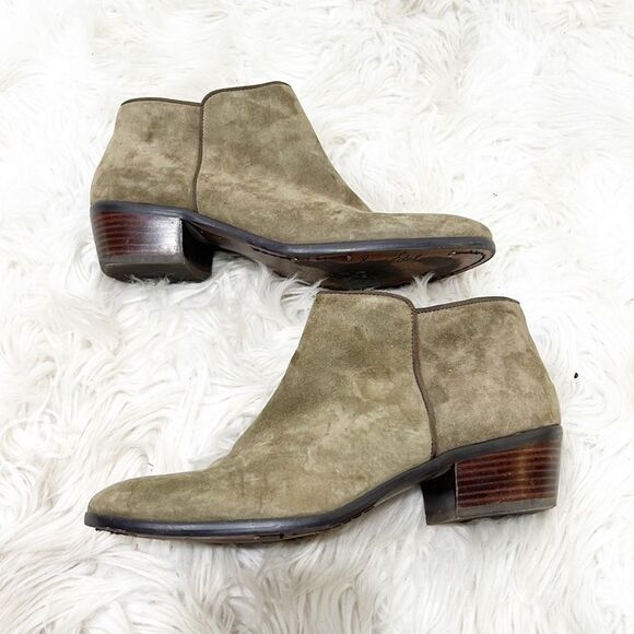 Sam Edelman Womens Size 9.5 Suede Olive Green Petty Ankle Zip Booties Leather - Picture 8 of 16